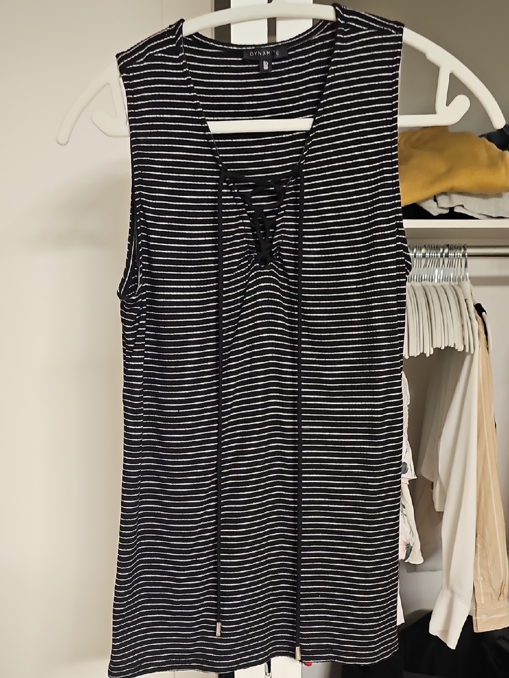 Dynamite Black & White Striped Lace-Up Tank